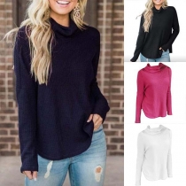 Fashion Solid Color Long Sleeve Turtleneck Loose Top