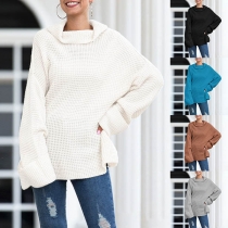 Fashion Solid Color Long Sleeve Cowl Neck Loose Knit Top