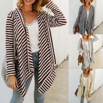Fashion Long Sleeve Irregular Hem Striped Cardigan