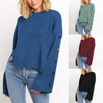 Fashion Solid Color Long Sleeve Round Neck High-low Hem Sweater