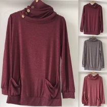 Fashion Solid Color Long Sleeve Cowl Neck Sweatshirt