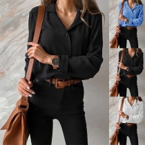 OL Style Long Sleeve Nothced Lapel Solid Color Shirt