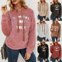 Fashion Letters Printed Long Sleeve Hooded Plush Sweatshirt