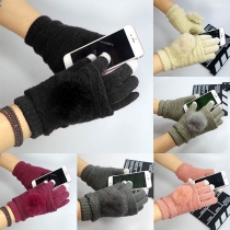 Fashion Contrast Color Hairball Spliced Touch Sensitive Knit Gloves