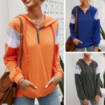 Fashion Contrast Color Long Sleeve Hooded Loose Sweatshirt