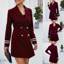 Fashion Long Sleeve Double-breasted Slim Fit Woolen Coat