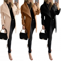 Fashion Solid Color Long Sleeve Lapel Woolen Coat with Waist Strap(It falls small)