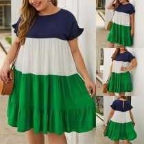 Fashion Contrast Color Short Sleeve Round Neck Plus-size Dress