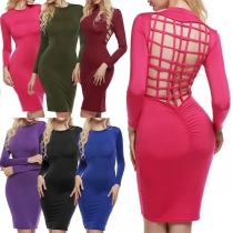 Sexy Backless Long Sleeve Round Neck Slim Fit Dress