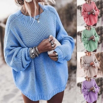 Fashion Solid Color Long Sleeve Round Neck Loose Sweater