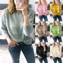 Fashion Solid Color Long Sleeve Round Neck Sweater