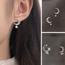 Fashion Rhinestone Inlaid Star Crescent Shaped Stud Earrings