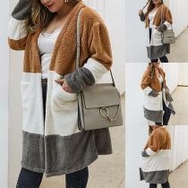 Fashion Contrast Color Long Sleeve Plus-size Plush Cardigan
