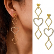 Fashion Rhinestone Inlaid Heart Diamond Pendant Earrings