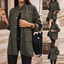 Chic Style Long Sleeve Stand Collar Drawstring Waist Windbreaker