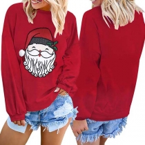 Cute Santa Claus Printed Long Sleeve Round Neck Sweatshirt