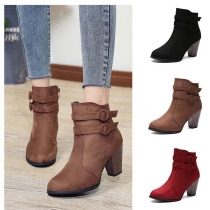 Fashion Thick Heel Round Toe Side-zipper Ankle Boots Booties