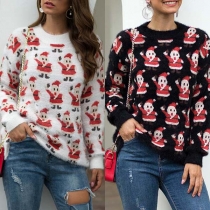 Cute Snowman Printed Long Sleeve Round Neck Sweater