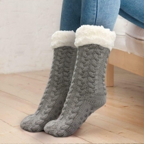 Fashion Solid Color Plush Lining Anti-slip Knit Socks