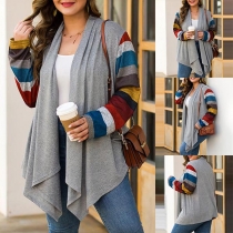 Fashion Striped Spliced Long Sleeve Irregular Hem Cardigan