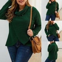 Fashion Solid Color Turtleneck Irregular Hem Top