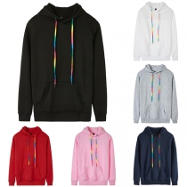 Fashion Colorful Drawstring Long Sleeve Hooded Sweatshirt Coat