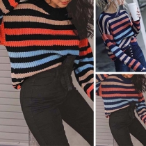Fashion Long Sleeve Round Neck Striped Sweater