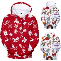 Fashion Christmas Printed Long Sleeve Hooded Sweatshirt