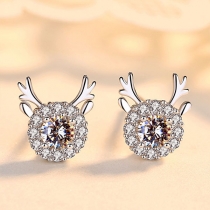 Fashion Rhinestone Inlaid Antlers Shaped Stud Earrings