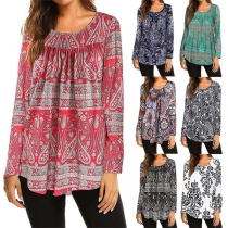 Fashion Long Sleeve Round Neck Printed Loose Top