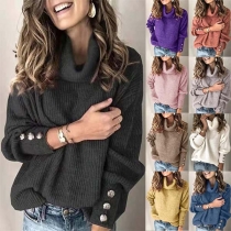 Fashion Solid Color Long Sleeve Turtleneck Thin Knit Top