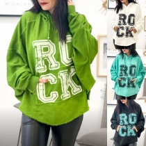 Casual Style Long Sleeve Hooded Letters Printed Sweatshirt