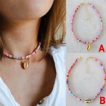 Fashion Shell Pendant Colorful Beaded Choker Necklace