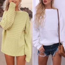 Fashion Solid Color Long Sleeve Round Neck Loose Sweater