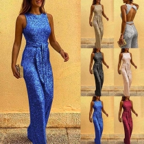 Sexy Backless Sleeveless Round Neck High Waist Jumpsuit(It runs small)