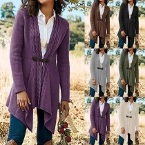 Fashion Solid Color Long Sleeve Irregular Hem Knit Cardigan