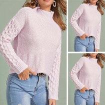 Simple Style Long Sleeve Mock Neck Solid Color Sweater