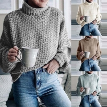 Fashion Solid Color Long Sleeve High Collar Sweater