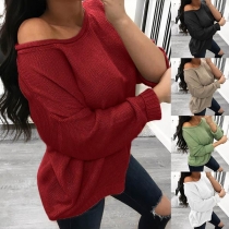 Fashion Solid Color Long Sleeve Round Neck Loose Knit Top
