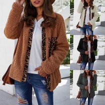 Fashion Leopard Spliced Long Sleeve Plush Coat