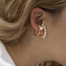Fashion Bead Inlaid C-shaped Stud Earrings