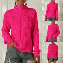 Fashion Solid Color Long Sleeve Mock Neck Sweater