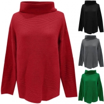 Fashion Solid Color Long Sleeve Turtleneck Loose Sweater