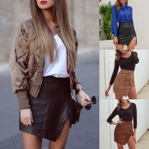 Sexy Slit Hem High Waist Slim Fit PU Leather Skirt