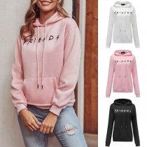 Fashion Letters Printed Long Sleeve Hooded Sweatshirt