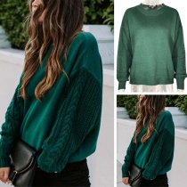 Fashion Solid Color Long Sleeve Round Neck Knit Top