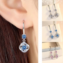 Fashion Rhinestone Inlaid Four Leaf Clover Pendant Earrings