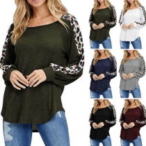 Fashion Leopard Printed Long Sleeve Round Neck T-shirt