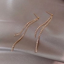 Fashion Rhinestone Inlaid Long Tassel Earrings