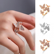 Fashion Rhinestone Inlaid Butterfly Shaped Open Ring